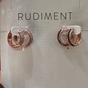 Rudiment Huggie Earrings Set of 2 Pair In Rose Gold Brand New With Gift Pouch